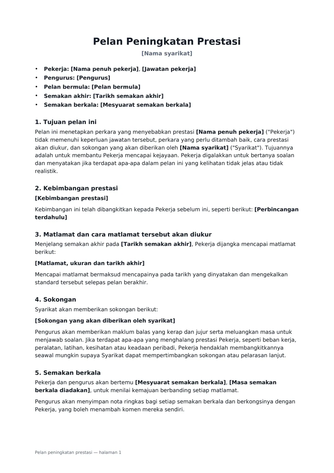 Pelan peningkatan prestasi — halaman 1 daripada 2