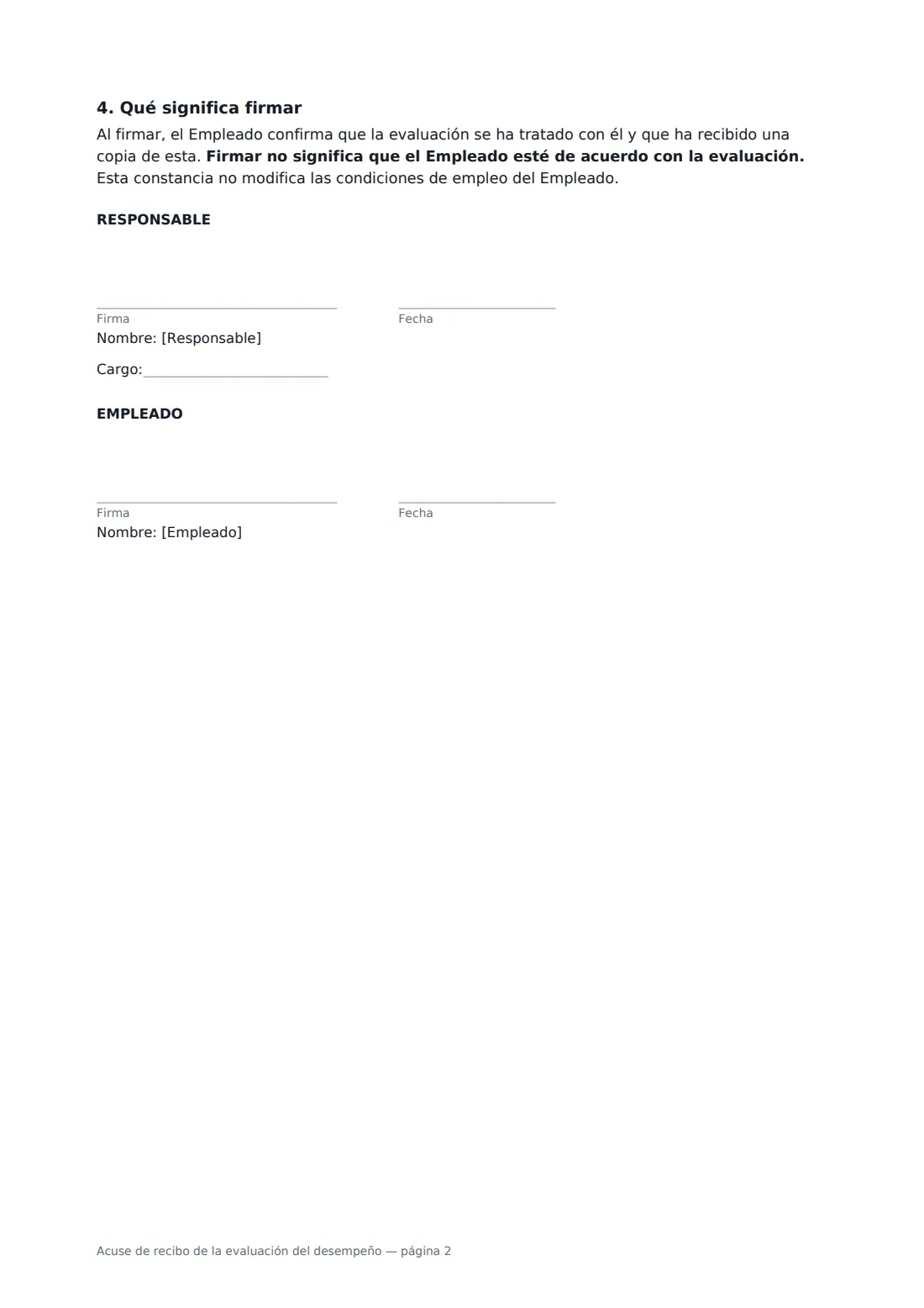 Acuse de recibo de la evaluación del desempeño: página 2 de 2