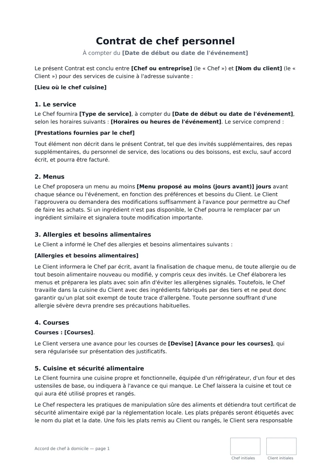 Accord de chef à domicile — page 1 sur 3