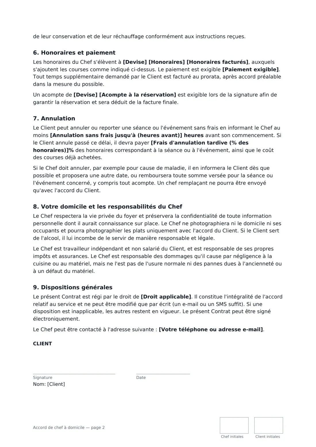 Accord de chef à domicile — page 2 sur 3