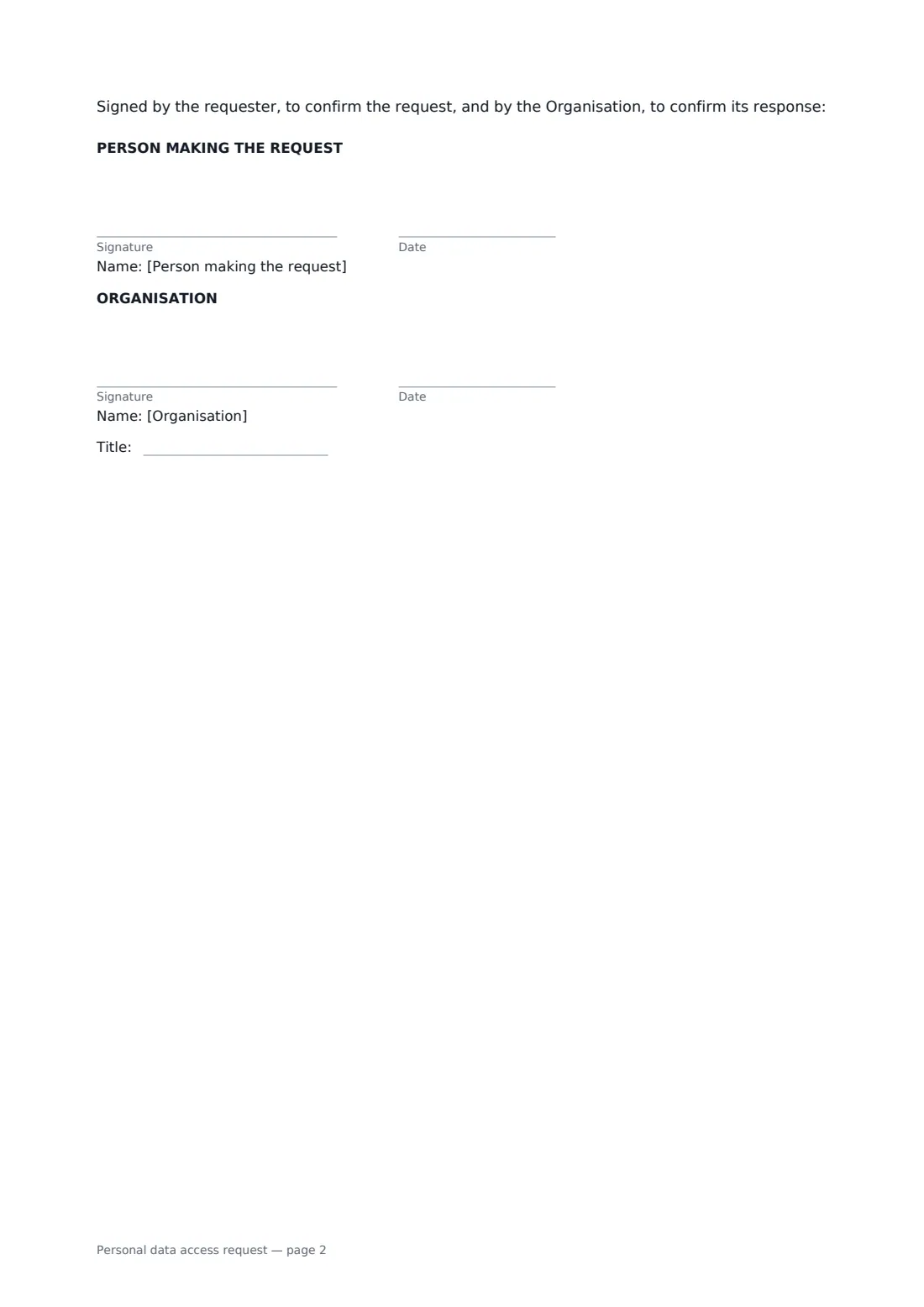 Personal data access request — page 2 of 2
