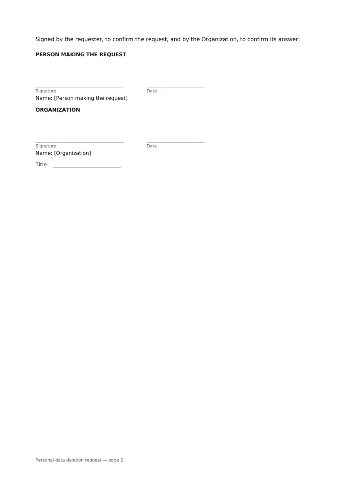 Personal data deletion request — page 2 of 2