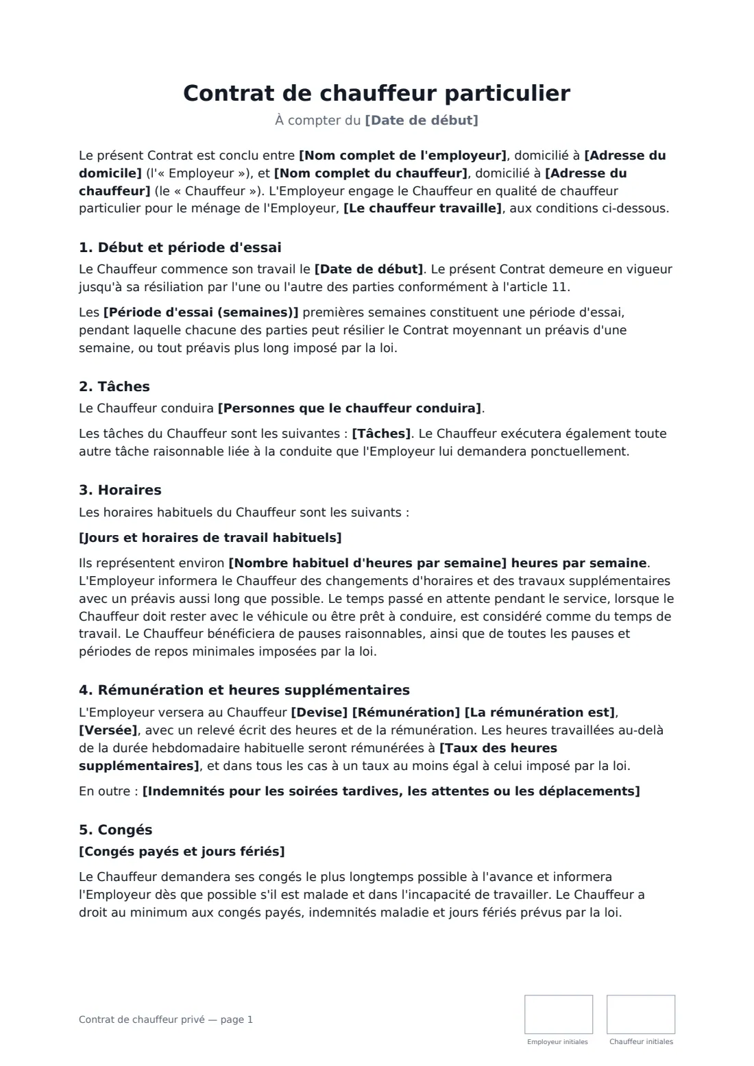Contrat de chauffeur privé — page 1 sur 3