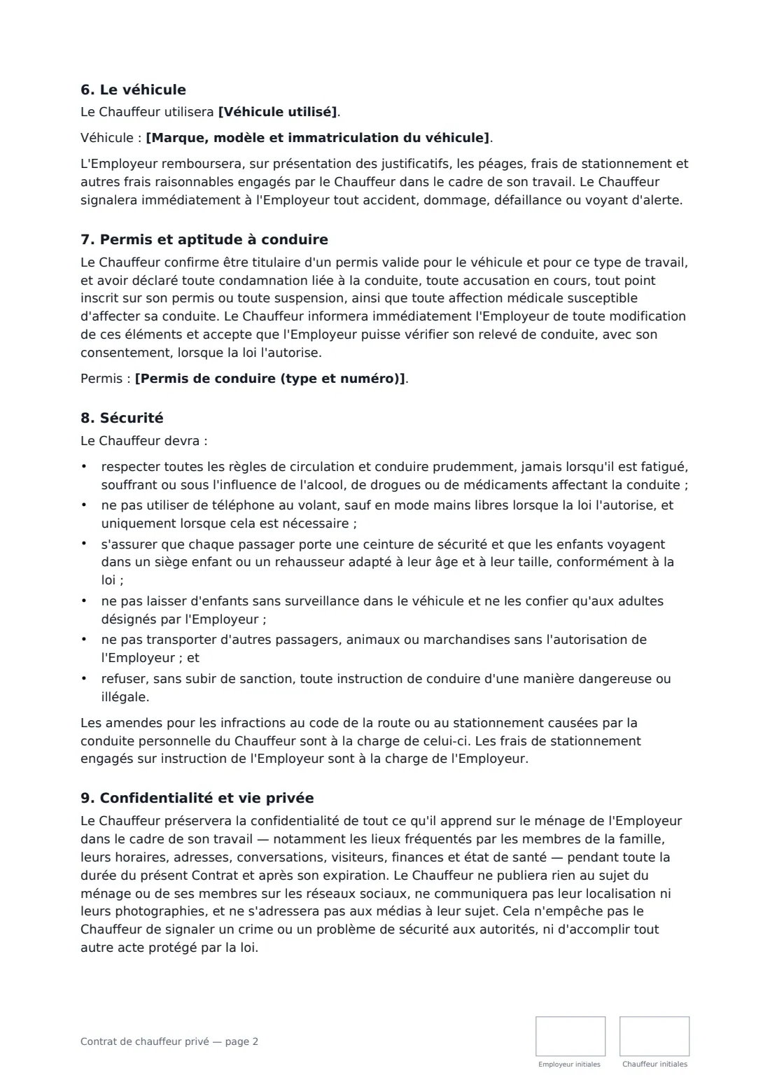 Contrat de chauffeur privé — page 2 sur 3