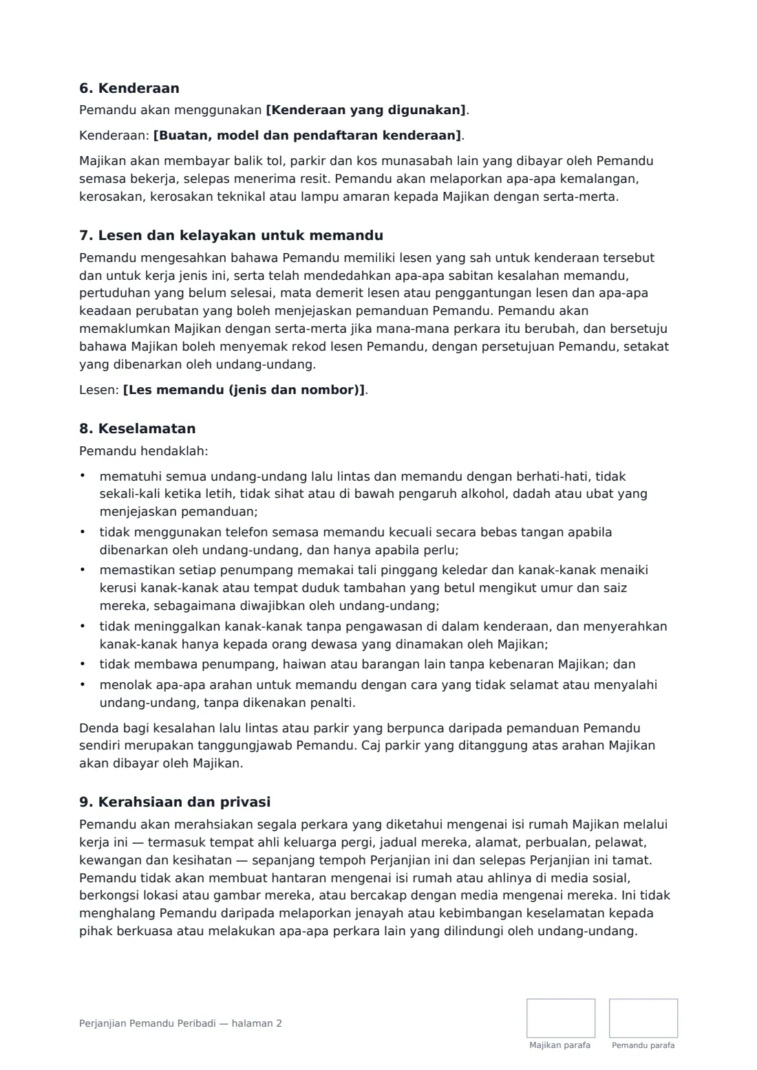 Perjanjian Pemandu Peribadi — halaman 2 daripada 3