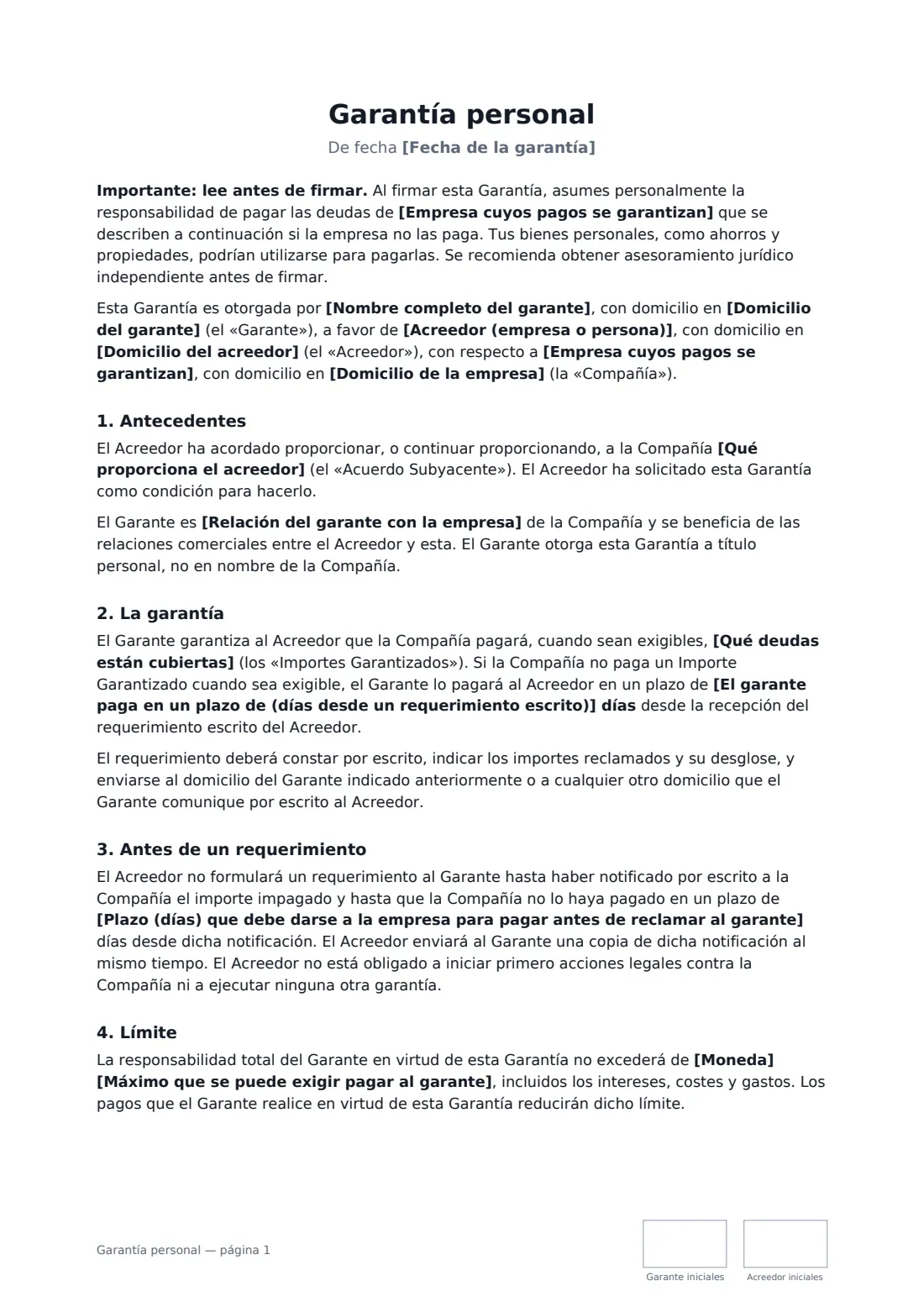 Garantía personal: página 1 de 3