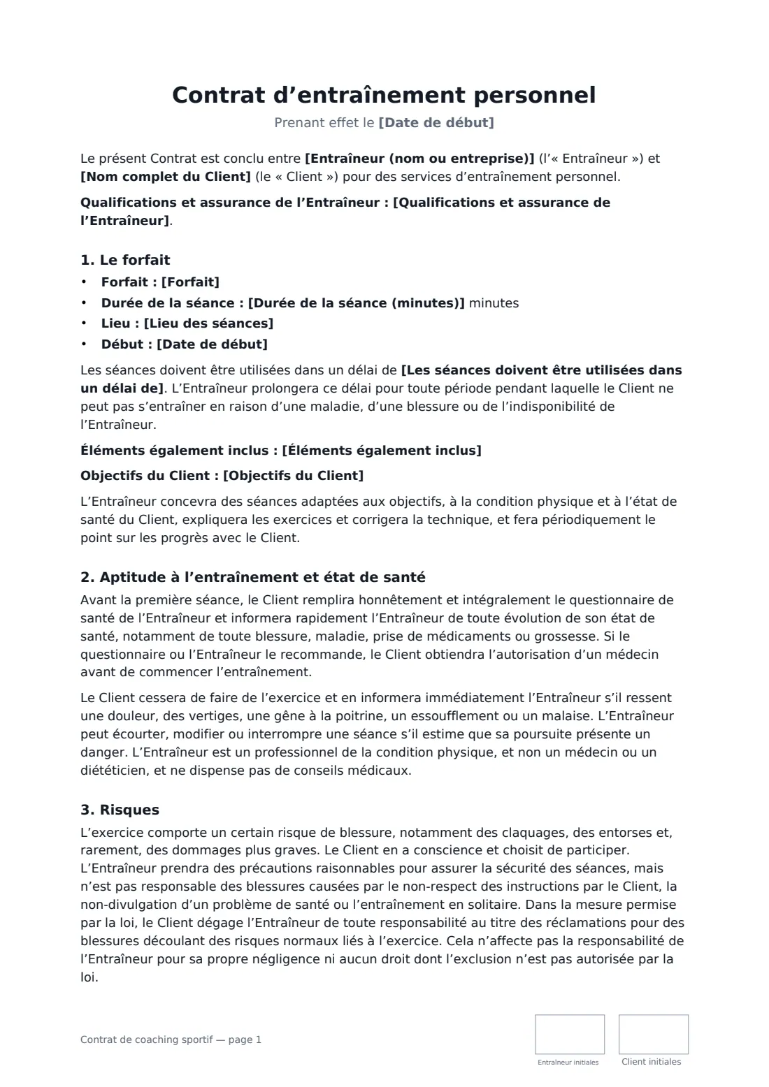 Contrat de coaching sportif — page 1 sur 3