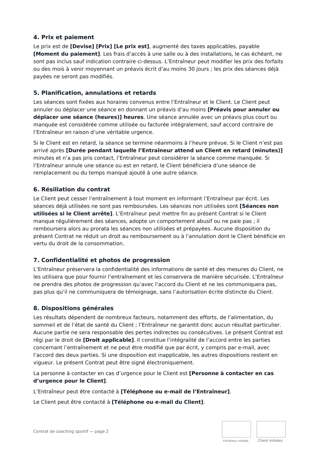 Contrat de coaching sportif — page 2 sur 3