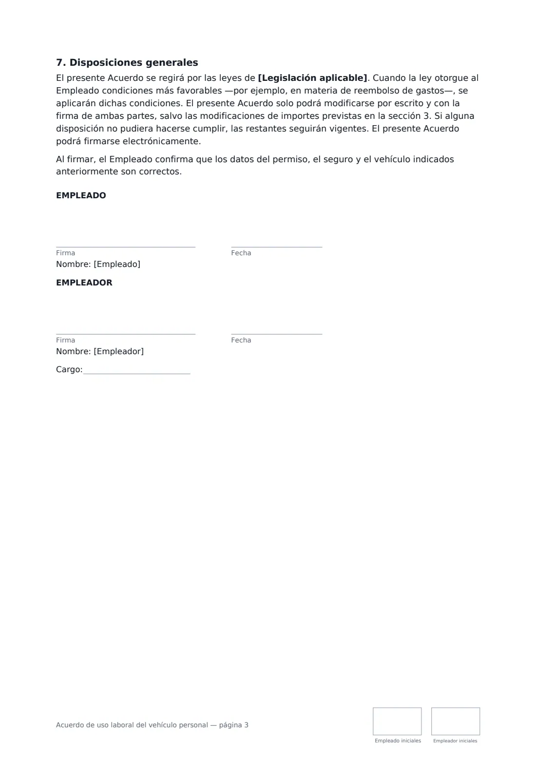 Acuerdo de uso laboral del vehículo personal: página 3 de 3