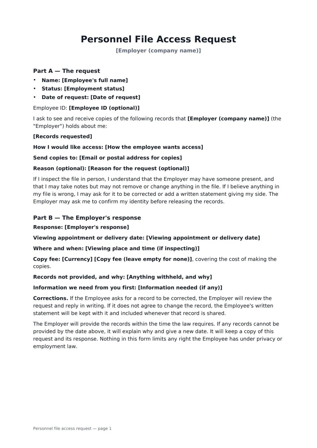 Personnel file access request — page 1 of 2