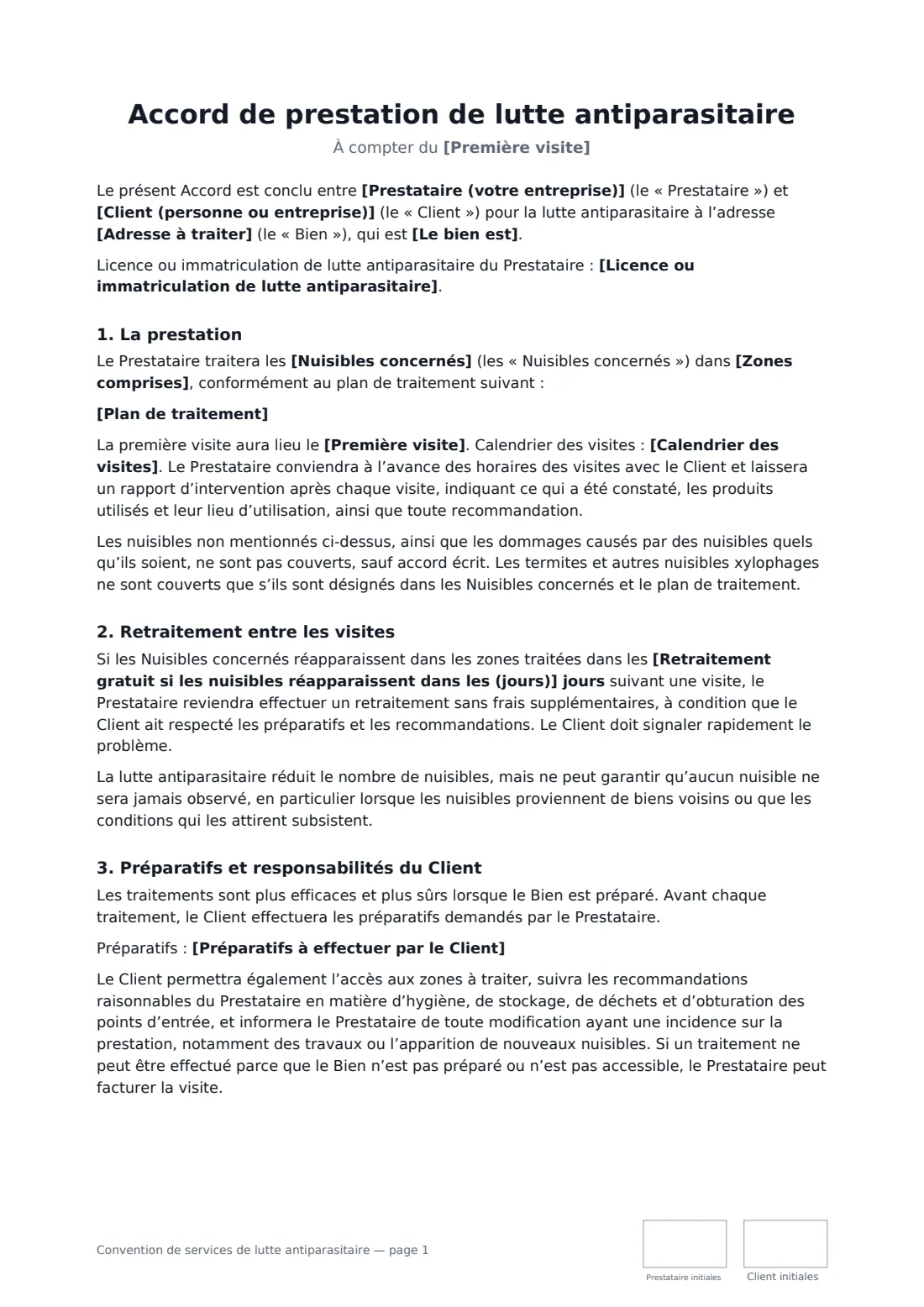 Convention de services de lutte antiparasitaire — page 1 sur 3
