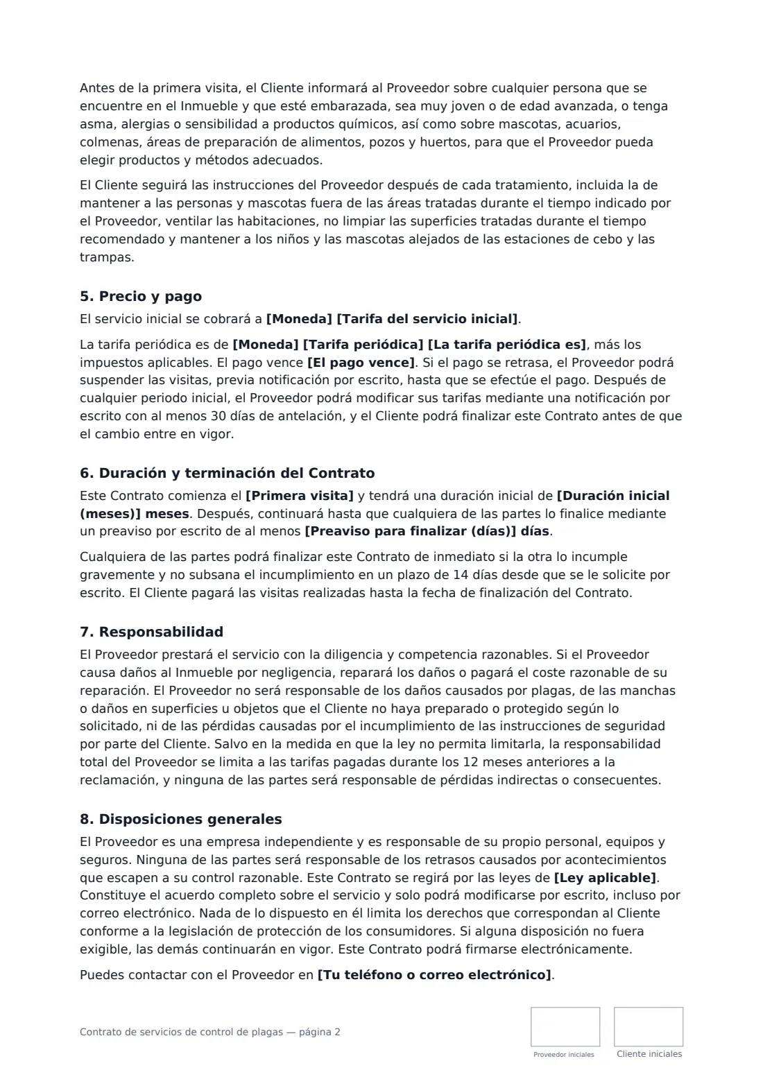 Contrato de servicios de control de plagas: página 2 de 3