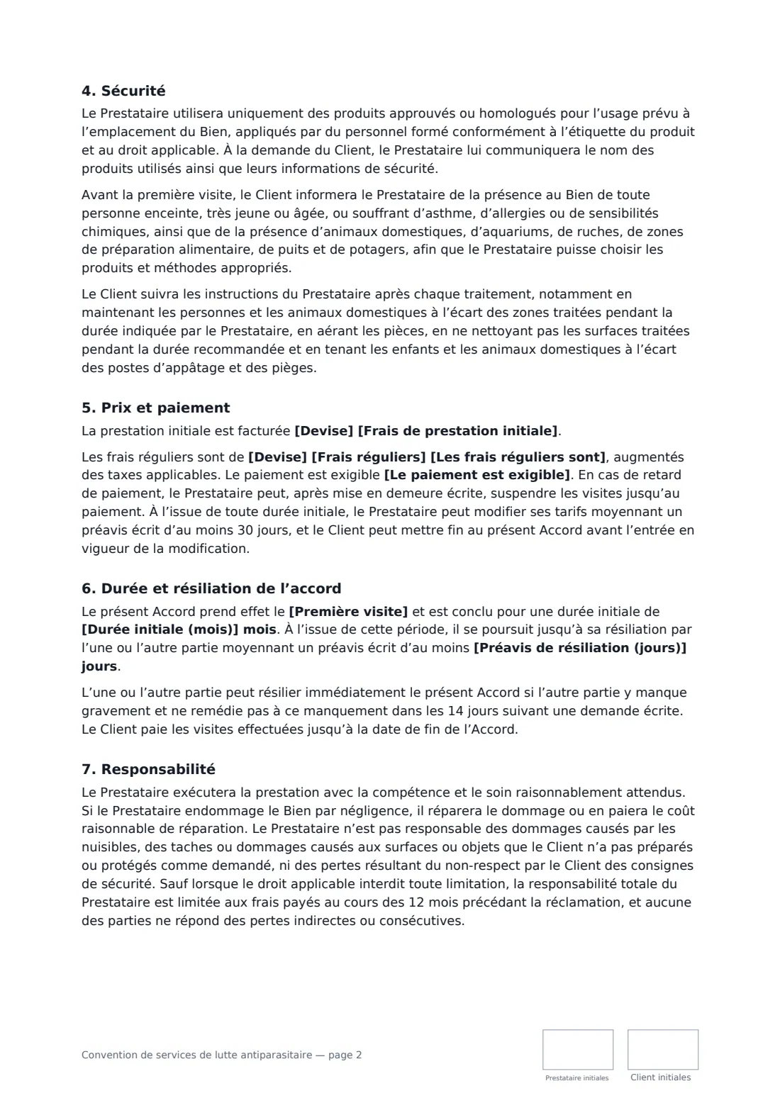 Convention de services de lutte antiparasitaire — page 2 sur 3