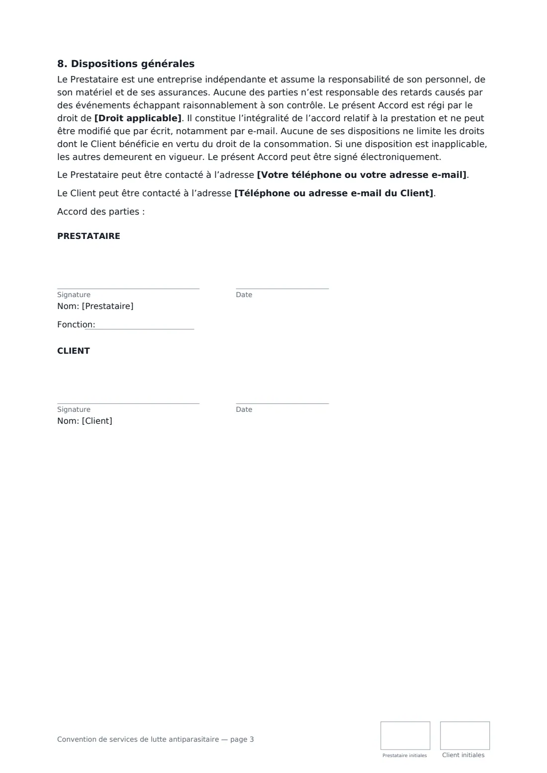 Convention de services de lutte antiparasitaire — page 3 sur 3