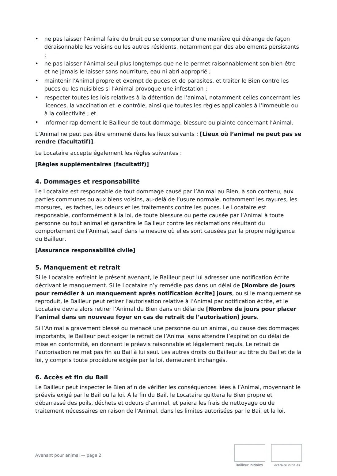 Avenant pour animal — page 2 sur 3