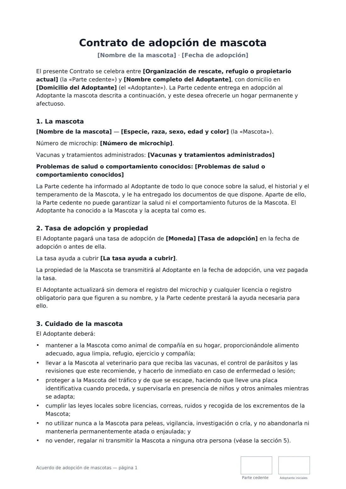 Acuerdo de adopción de mascotas: página 1 de 3