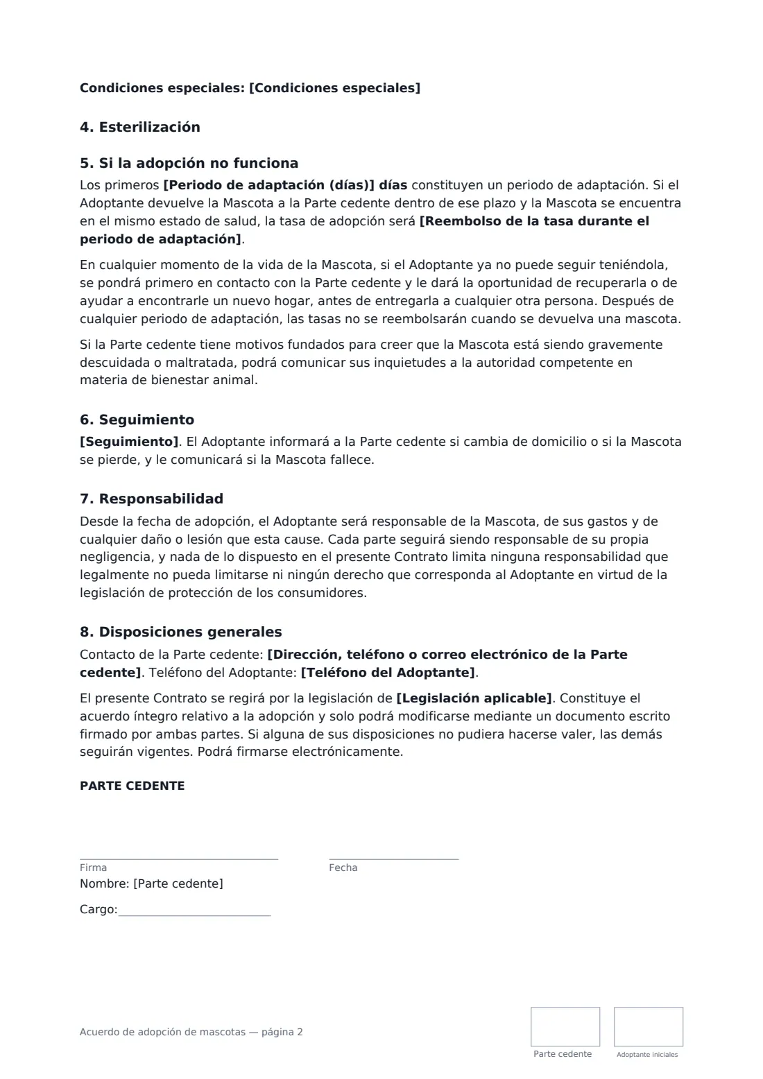 Acuerdo de adopción de mascotas: página 2 de 3