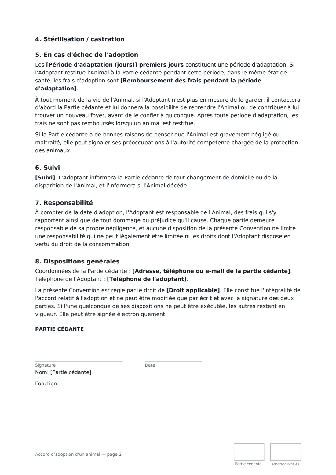 Accord d’adoption d’un animal — page 2 sur 3