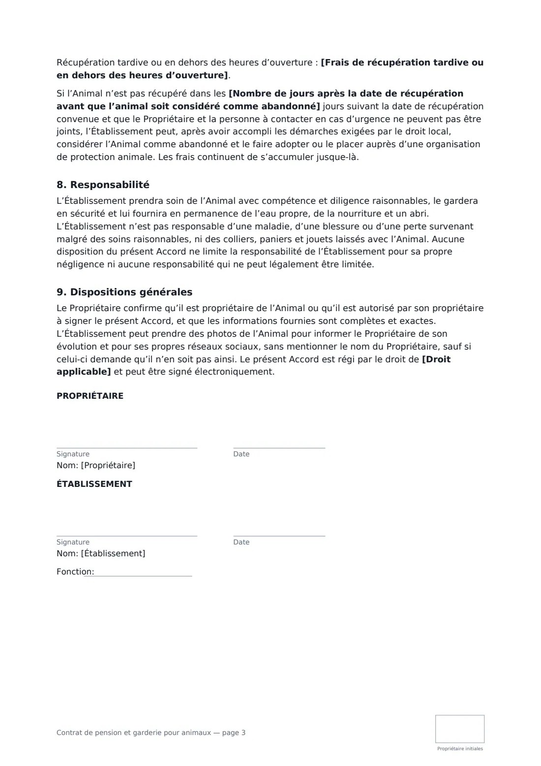 Contrat de pension et garderie pour animaux — page 3 sur 3