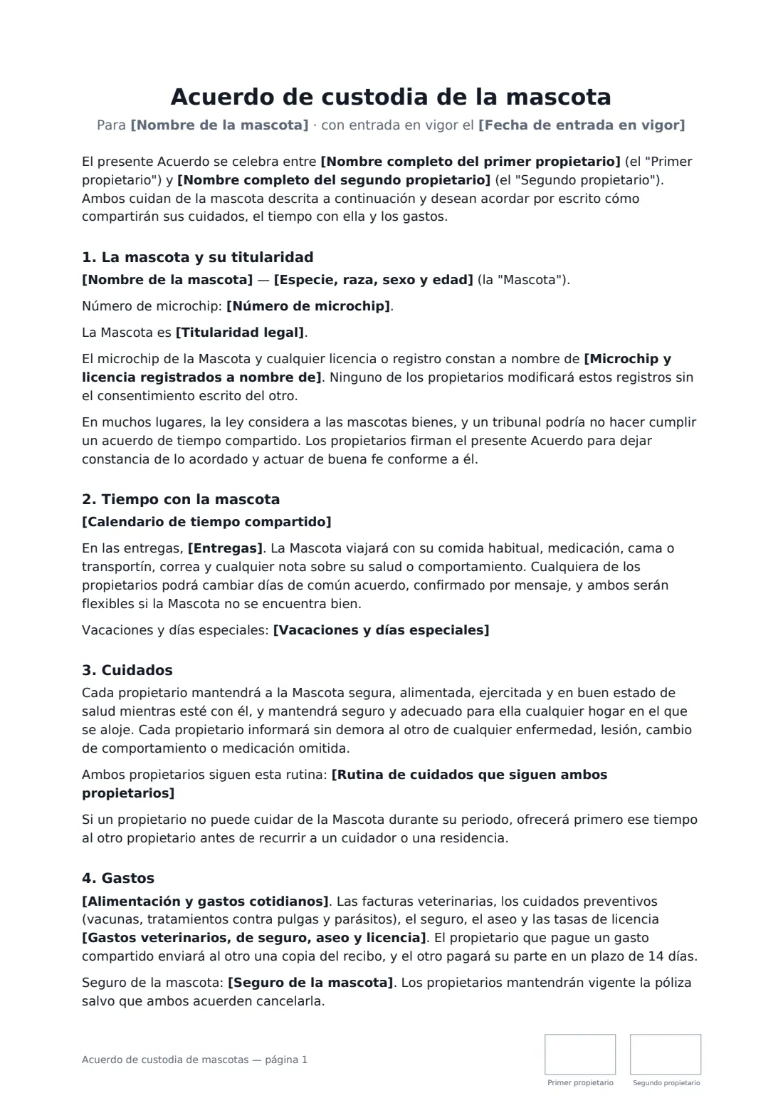 Acuerdo de custodia de mascotas: página 1 de 3