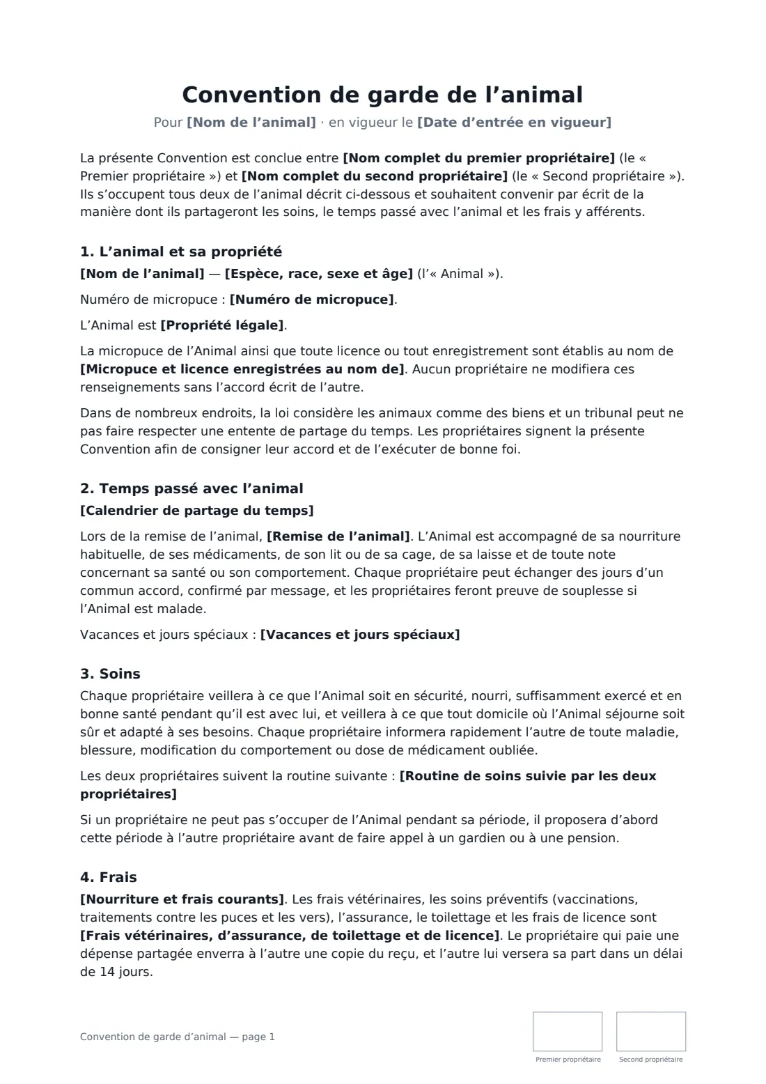 Convention de garde d’animal — page 1 sur 3