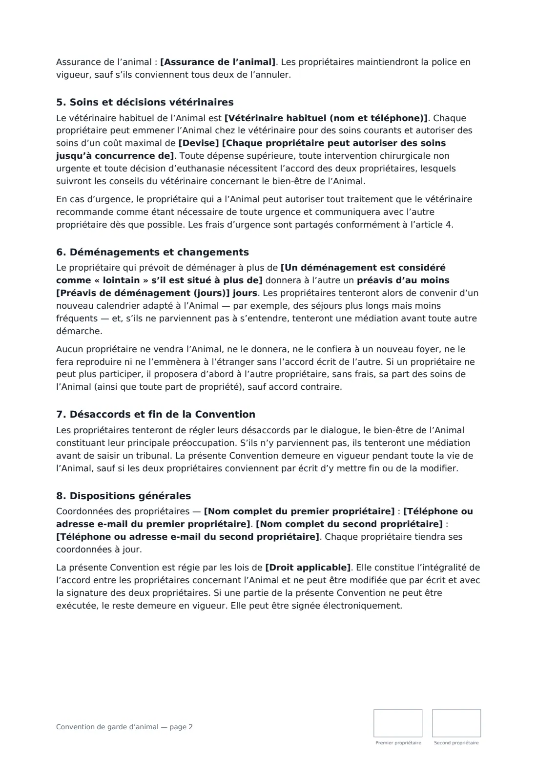 Convention de garde d’animal — page 2 sur 3