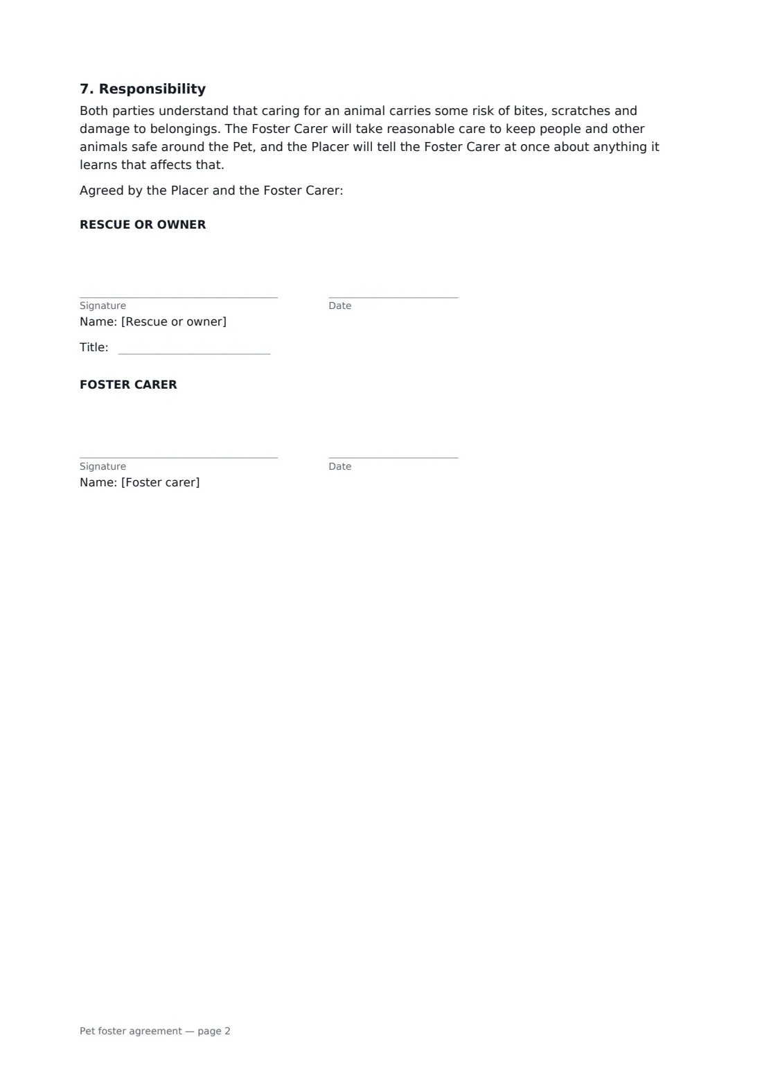 Pet foster agreement — page 2 of 2