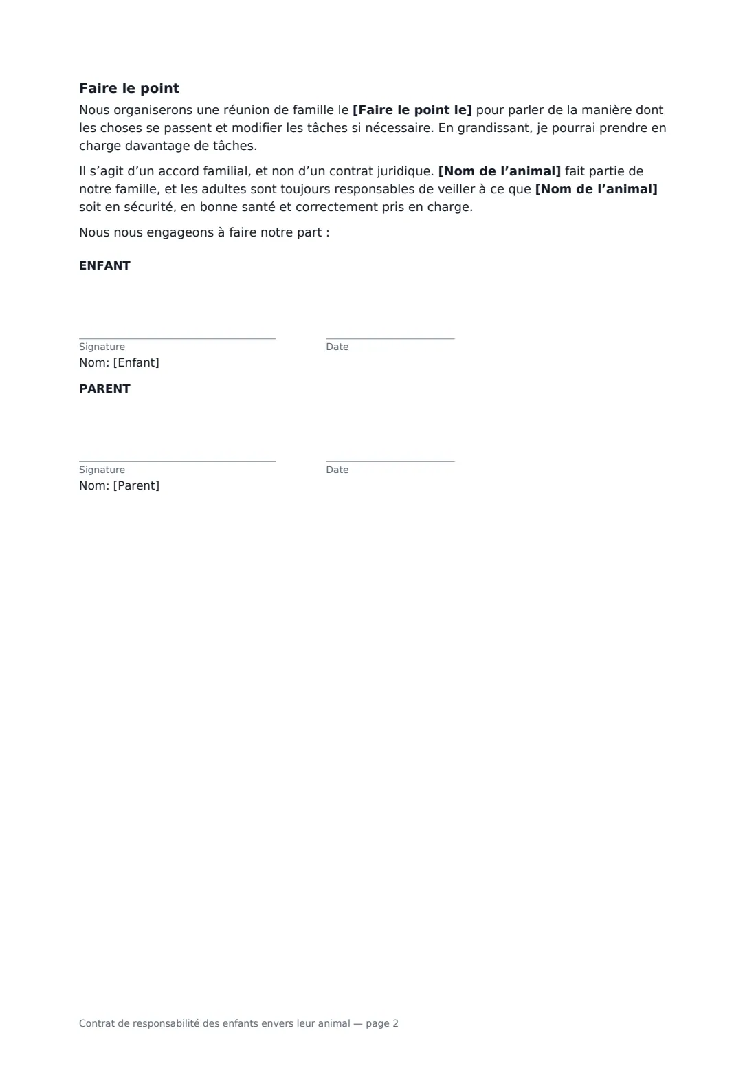 Contrat de responsabilité des enfants envers leur animal — page 2 sur 2