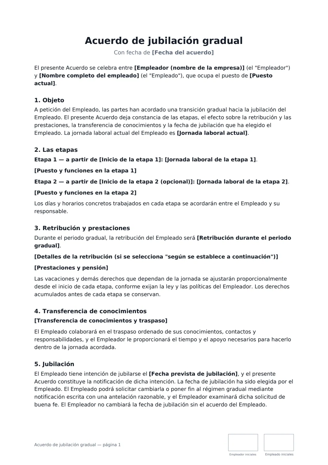 Acuerdo de jubilación gradual: página 1 de 2