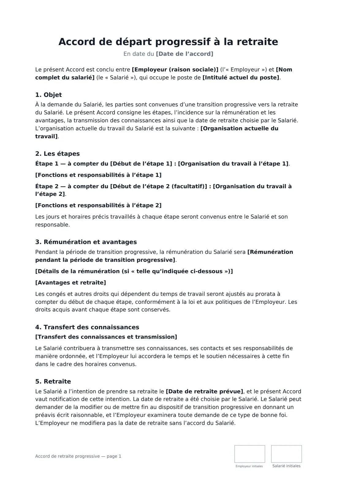 Accord de retraite progressive — page 1 sur 2