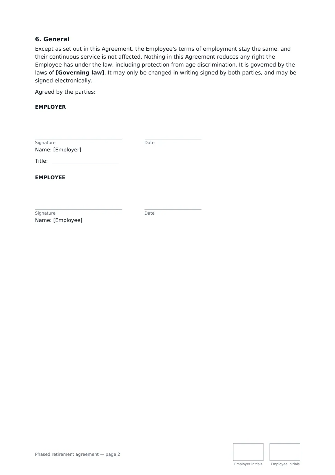 Phased retirement agreement — page 2 of 2