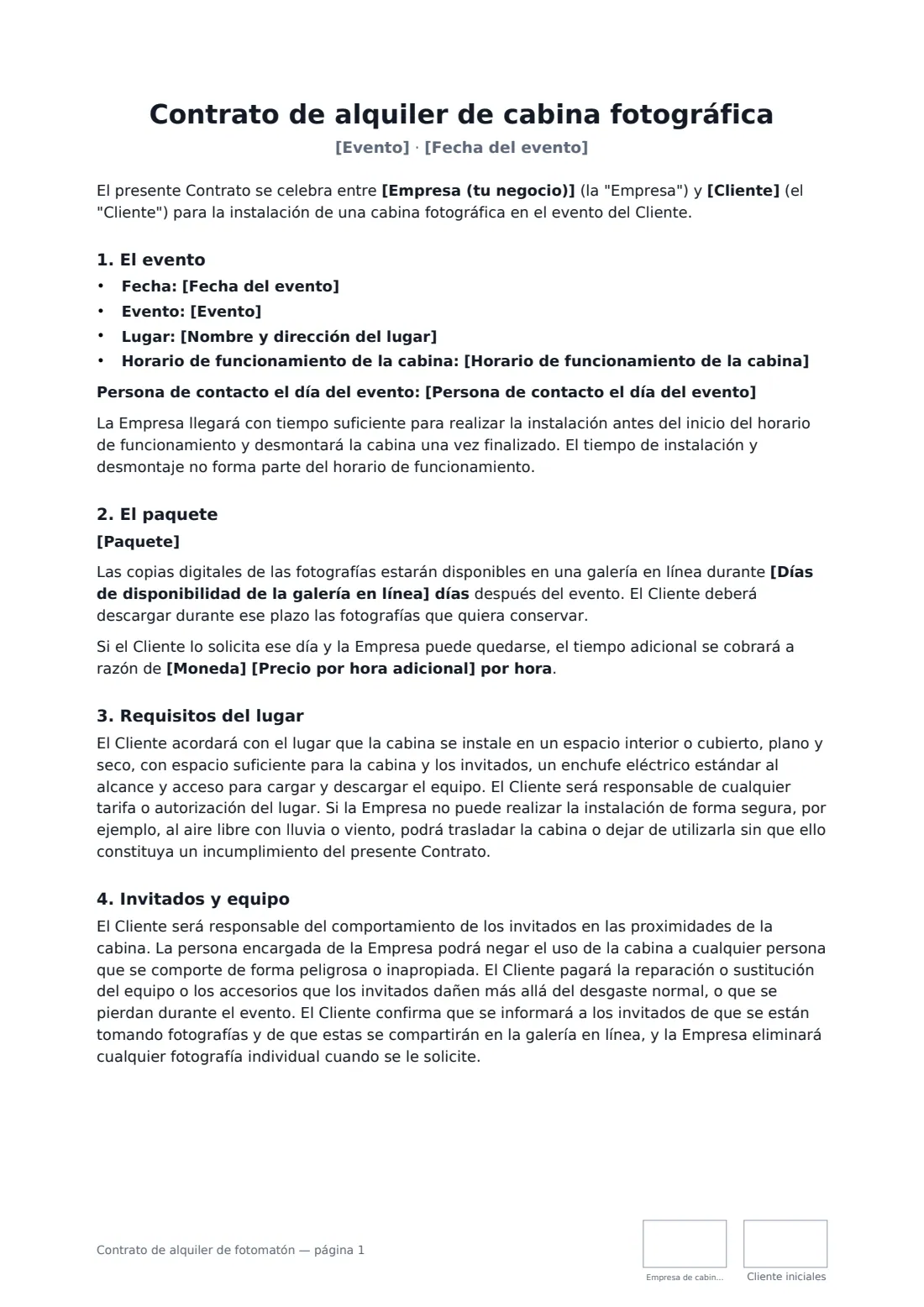 Contrato de alquiler de fotomatón: página 1 de 2
