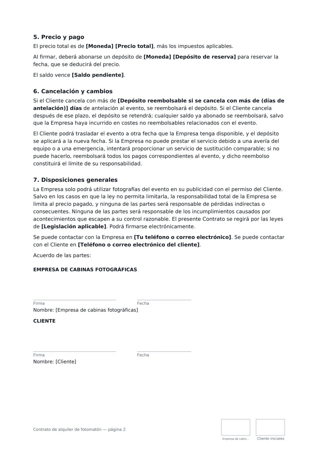 Contrato de alquiler de fotomatón: página 2 de 2