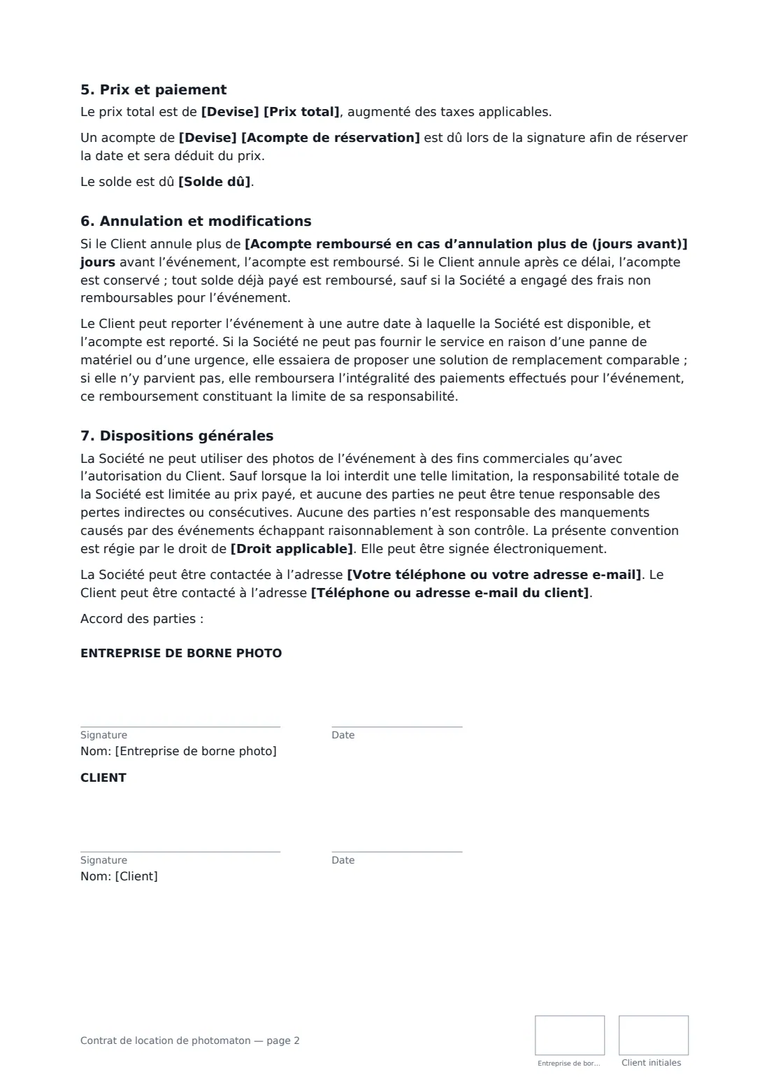 Contrat de location de photomaton — page 2 sur 2