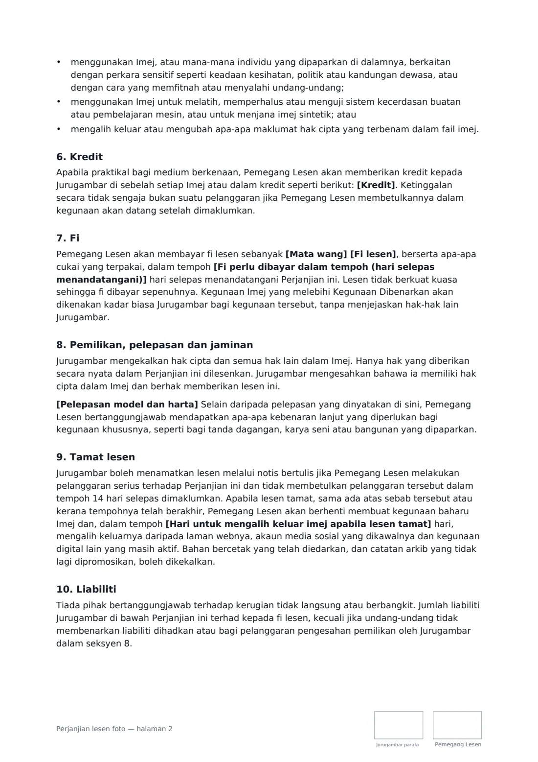 Perjanjian lesen foto — halaman 2 daripada 3