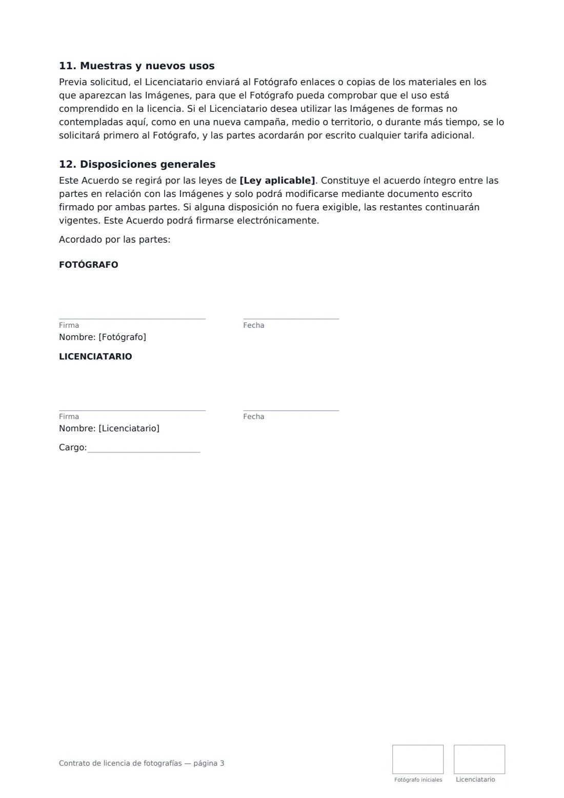 Contrato de licencia de fotografías: página 3 de 3