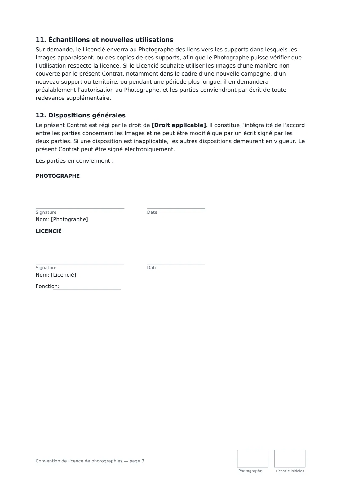 Convention de licence de photographies — page 3 sur 3