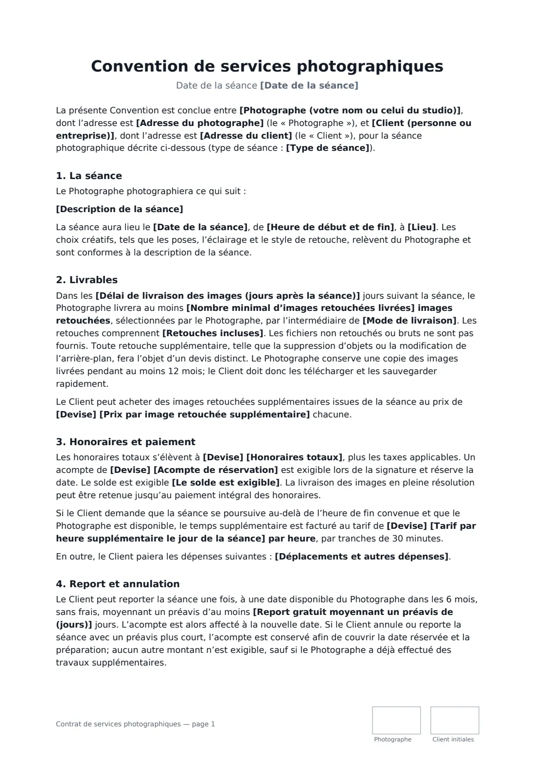 Contrat de services photographiques — page 1 sur 3