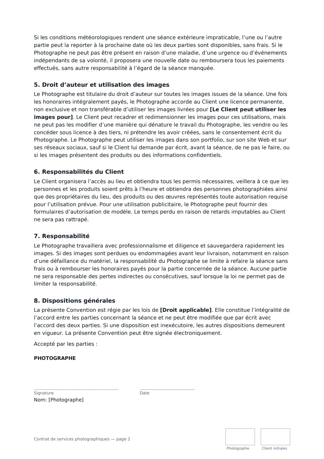 Contrat de services photographiques — page 2 sur 3