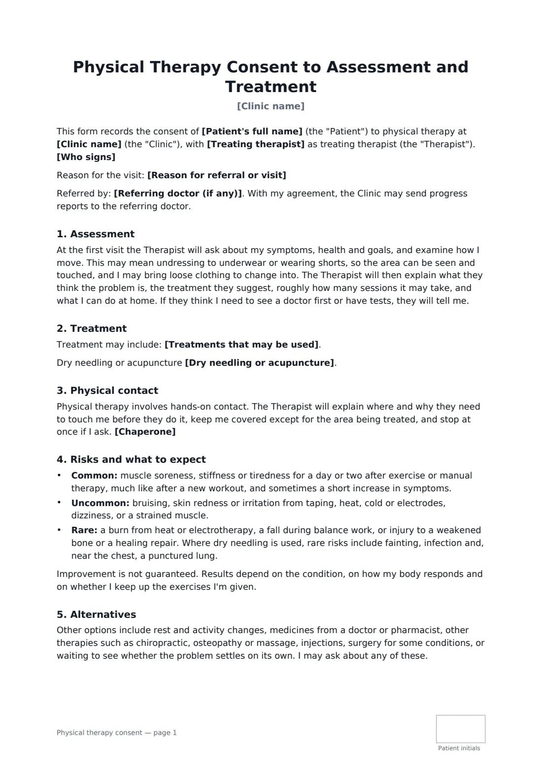 Physical therapy consent — page 1 of 2