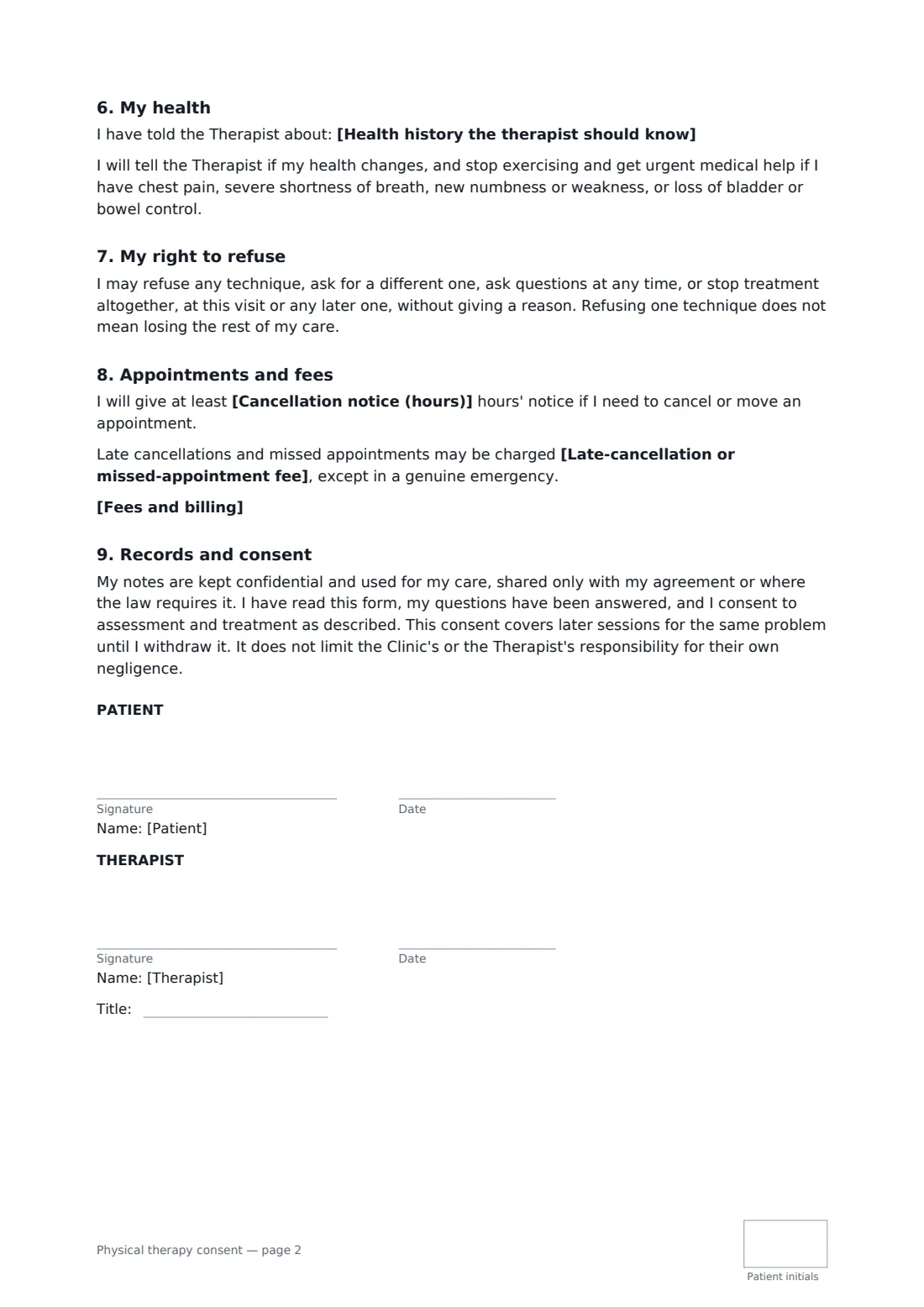 Physical therapy consent — page 2 of 2