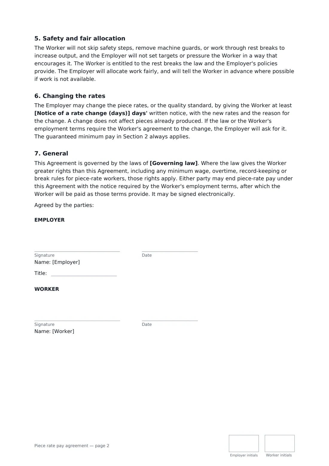 Piece rate pay agreement — page 2 of 2