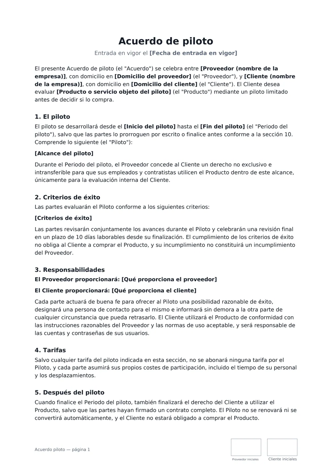 Acuerdo piloto: página 1 de 3