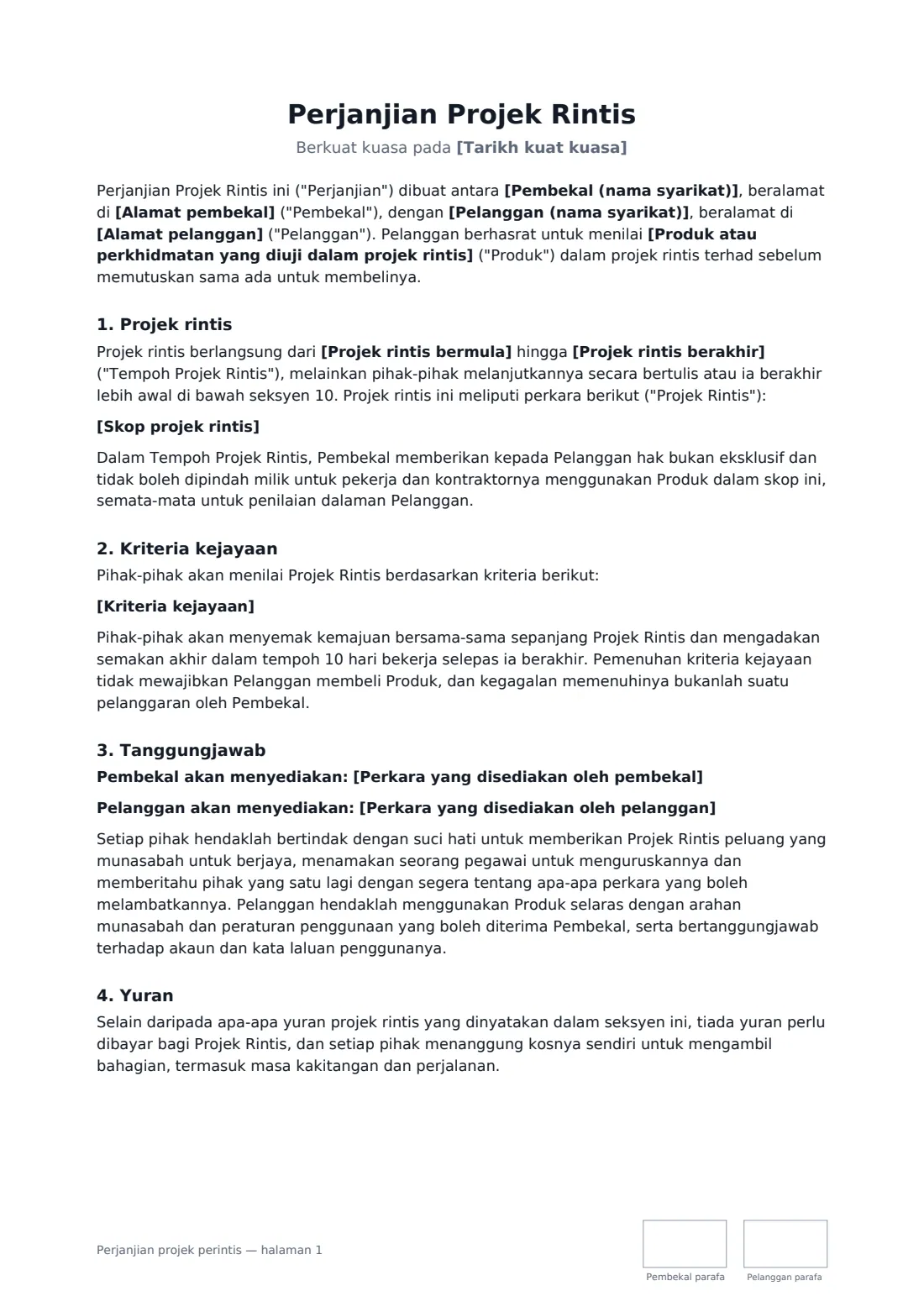 Perjanjian projek perintis — halaman 1 daripada 3