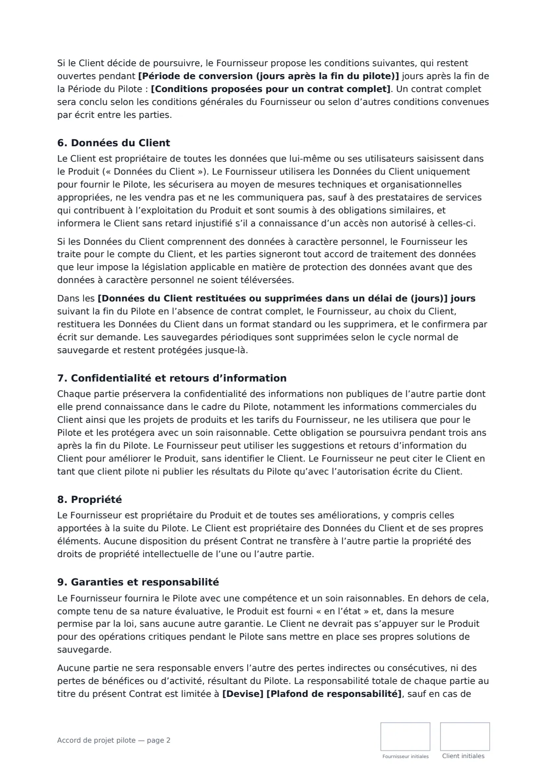 Accord de projet pilote — page 2 sur 3