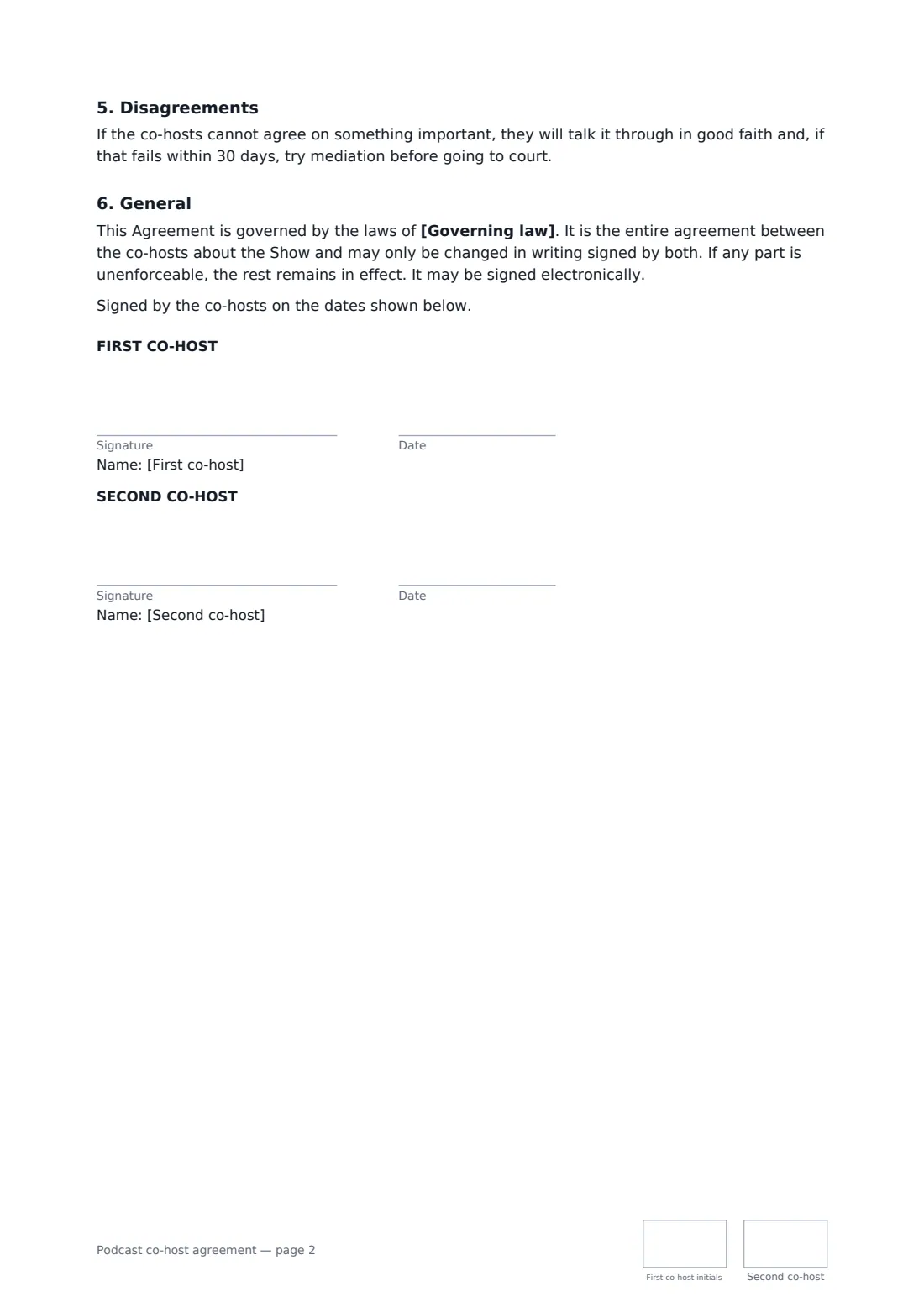 Podcast co-host agreement — page 2 of 2