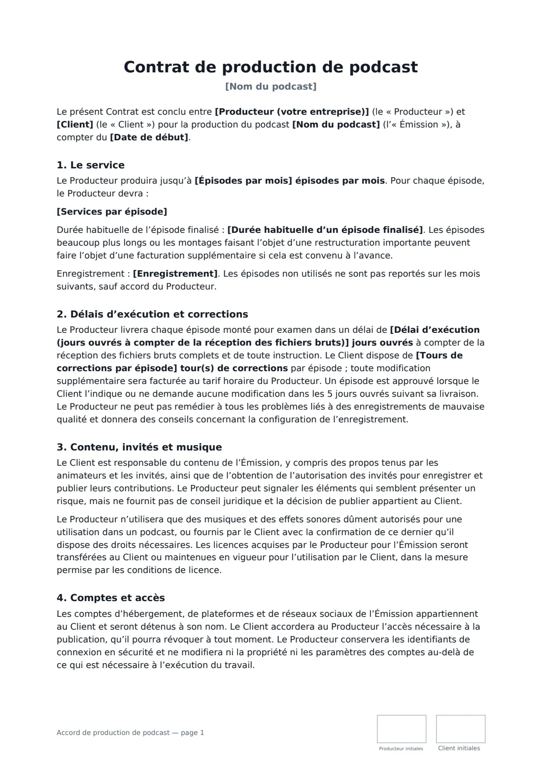 Accord de production de podcast — page 1 sur 3