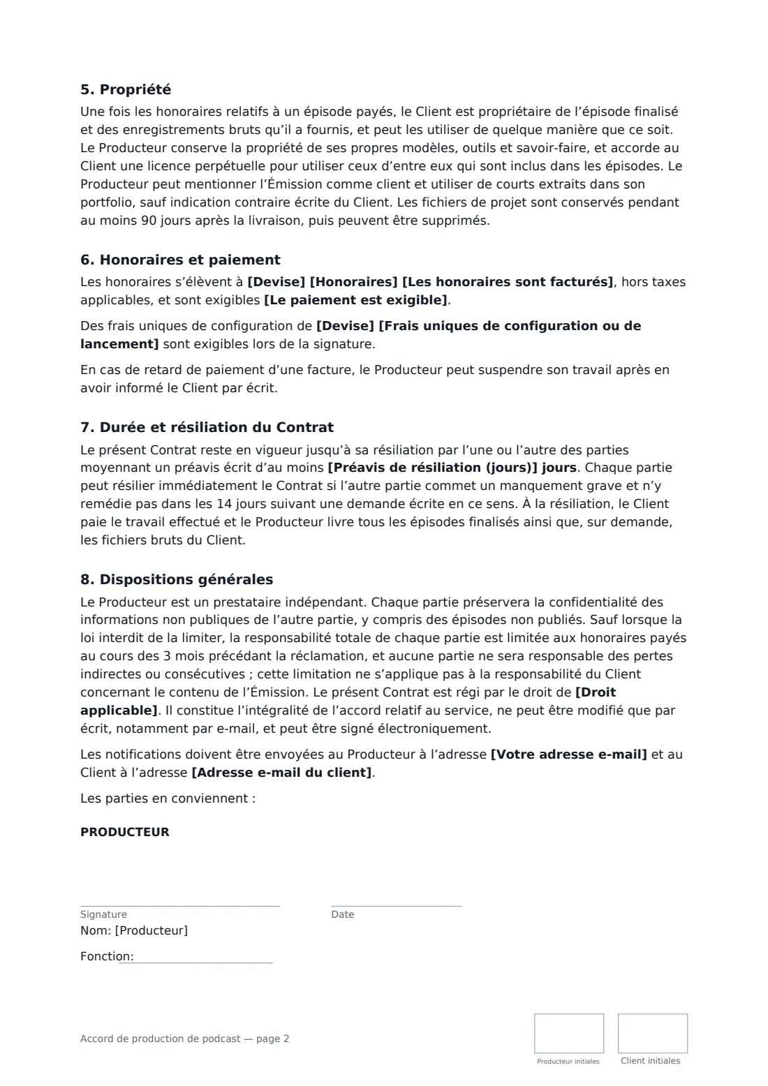 Accord de production de podcast — page 2 sur 3