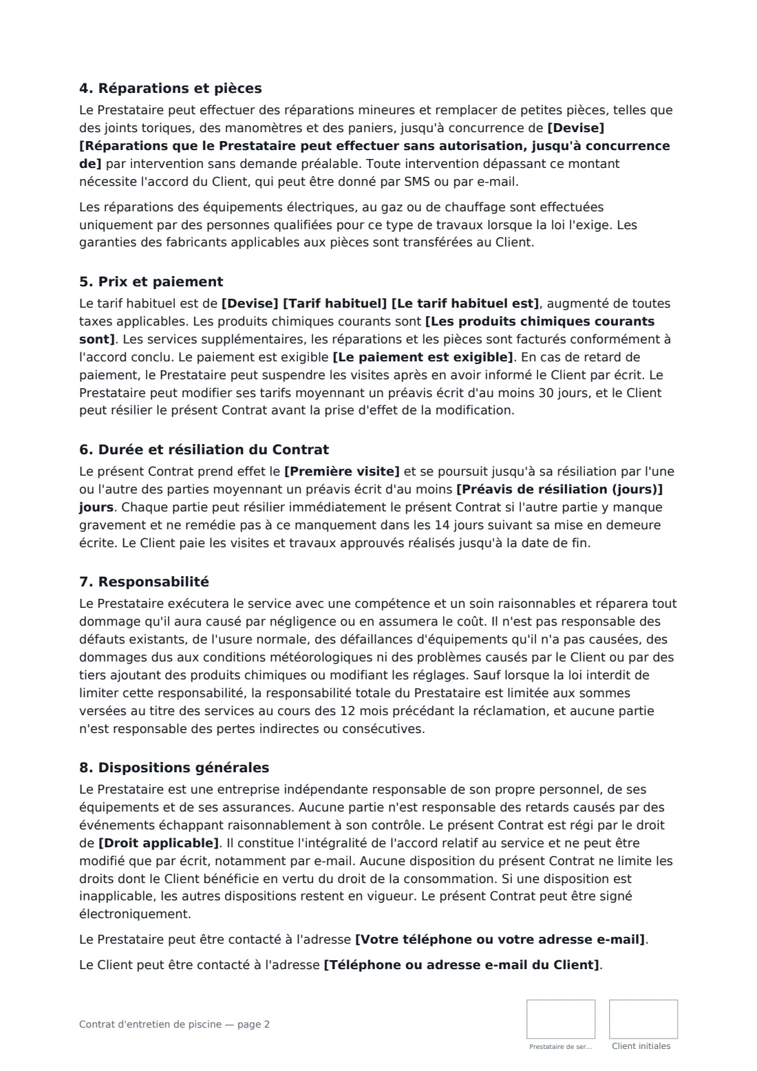 Contrat d'entretien de piscine — page 2 sur 3