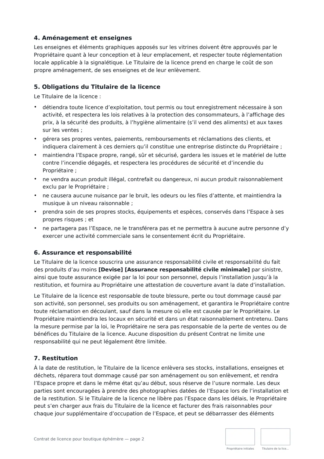 Contrat de licence pour boutique éphémère — page 2 sur 3